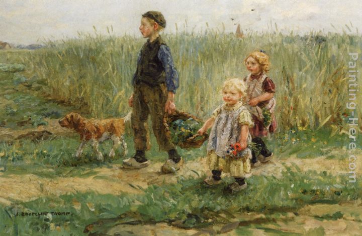 Children Strolling in the Fields painting - Jan Zoetelief Tromp Children Strolling in the Fields art painting